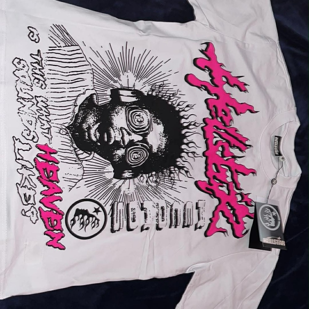 Mens White Graphic Short Sleeve Tee with Pink & Black Print